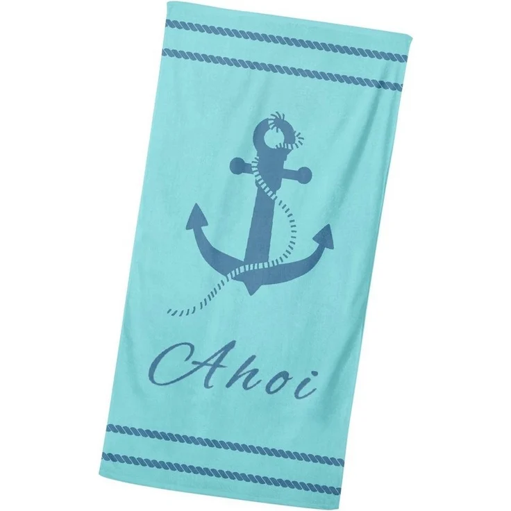 MTOnlinehandel Badetuch Ahoi Strandtuch / Strandlaken 90x180 cm, 100%, Baumwolle (1-St), maritimes Design mit Anker, hochwertig, weich und flauschig – Bild 1