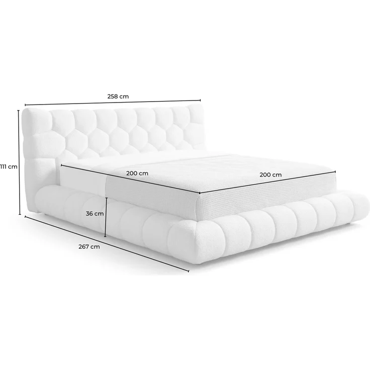 KAWOLA Bett ATTICO Polsterbett Stoff cremeweiß 200x200 cm mit Lattenrost – Bild 10