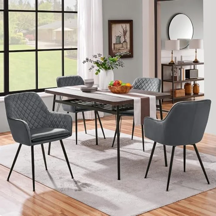Yaheetech Esszimmerstühle, Sessel, 2er Set, Polsterstühle mit Armlehnen, Metallbeine, Samtbezug, Dunkelgrau, für Arbeitszimmer, Wohnzimmer, Schlafzimmer – Bild 3