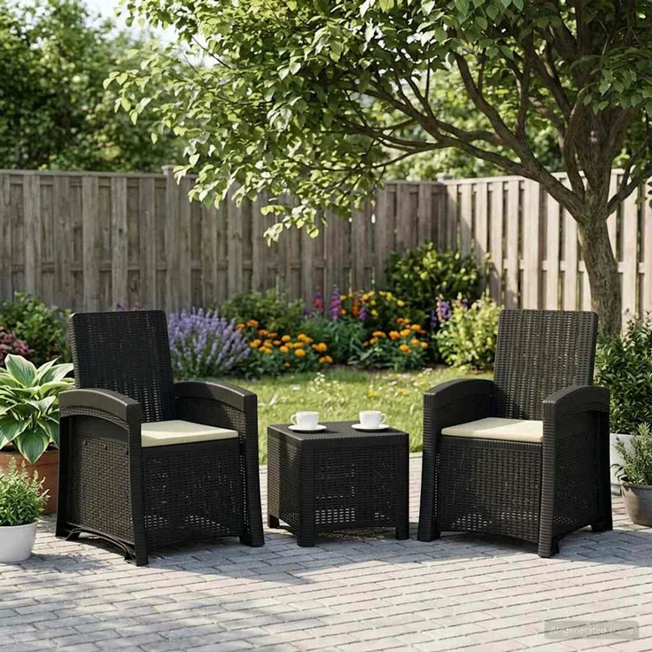 vidaXL Liegesessel Garten Rattan-Optik 2 Stk. Anthrazit und Creme PP 8012016 – Bild 1