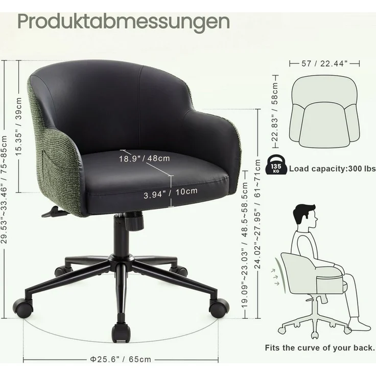 IWMH Bürostuhl Schreibtischstuhl mit Armlehnen, Höhenverstellbar Drehstuhl, Stuhl für Schminktisch, Homeoffice – Bild 4