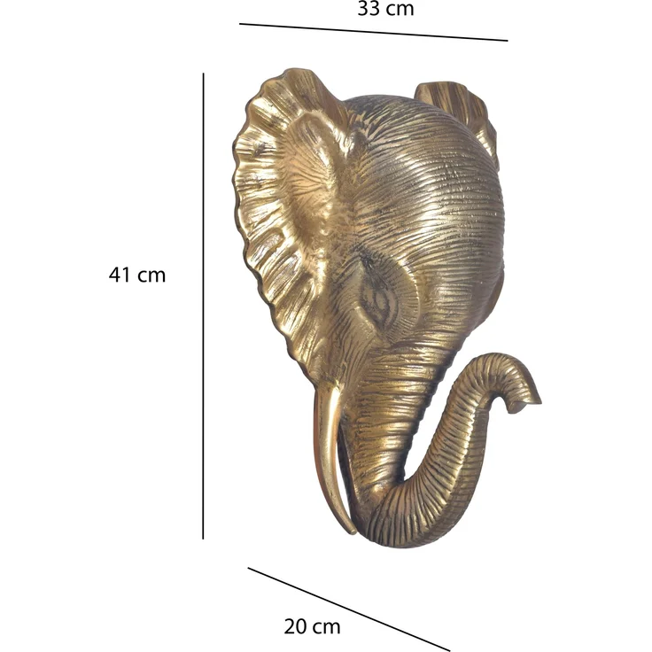 FineBuy Wanddeko Elefant Aluminium Gold Afrika 41 cm Tierkopf, Design Wanddekoration Metall Deko Alu Modern, Wohndeko Exotisch, Wandskulptur Dekoration Wohnaccessoire – Bild 3