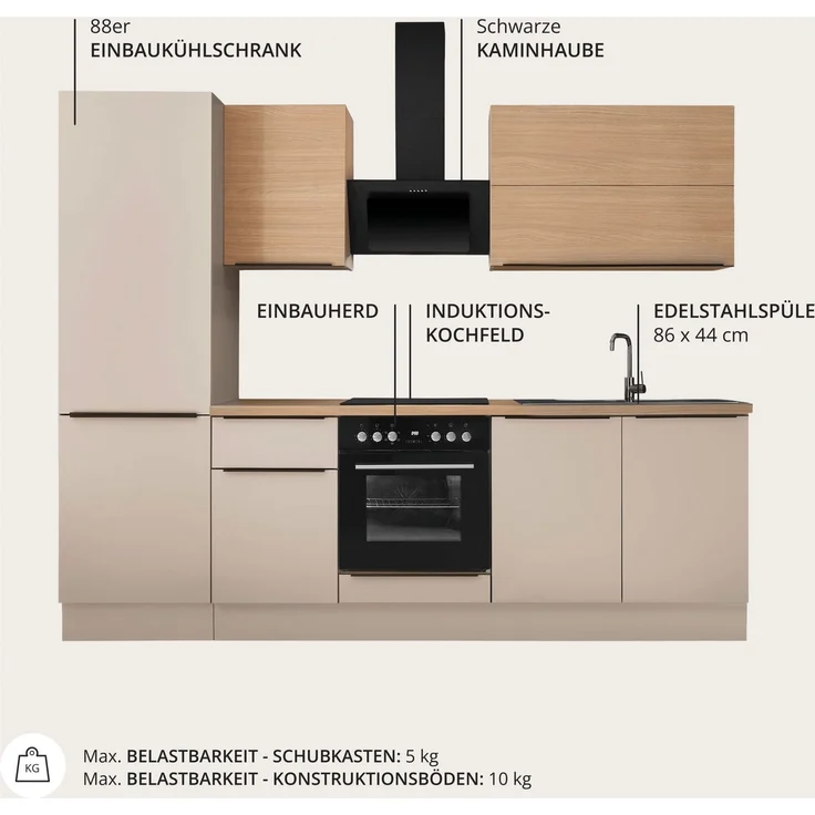 KOCHSTATION Küchenzeile Cocco B/H/T 270x211x60 cm, Breite 270 cm, wahlweise mit E-Geräten und Induktion – Bild 3