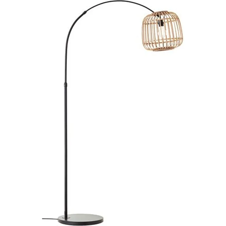 BRILLIANT Nikka Bogenstandleuchte 1,7m schwarz/natur | 1x A60, E27, 40W, geeignet für Normallampen (nicht enthalten)