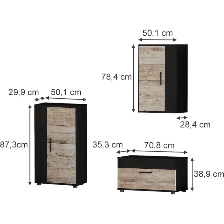 Wohnwand Berno Schwarz/Sandeiche 3-teiliges Set Vicco – Bild 3