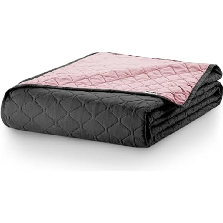 DecoKing Tagesdecke Bettüberwurf 170x210 cm Lila Anthrazit Steppdecke Überwurf Zweiseitig Gesteppt Prägemuster Rauten Grau Graphit Axel 170x210 cm – Bild 7