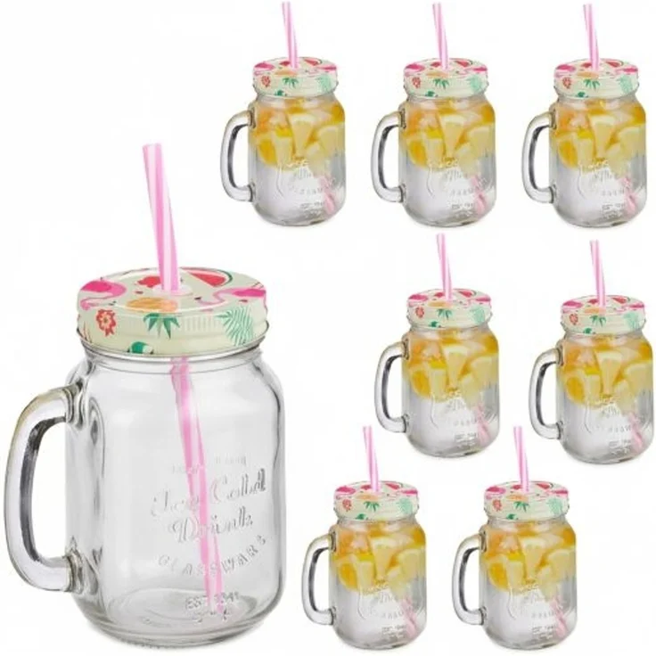 Relaxdays Trinkgläser 8er Set mit Deckel Flamingo – Bild 8