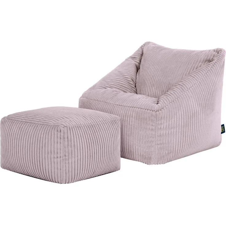 icon Sitzsack Kinder aus Cord flauschig mit Hocker „Natalia“ (Spar-Set, 1 x Sitzsack, 1 x Hocker), 55x44 cm, Made in Germany, für Kinderzimmer