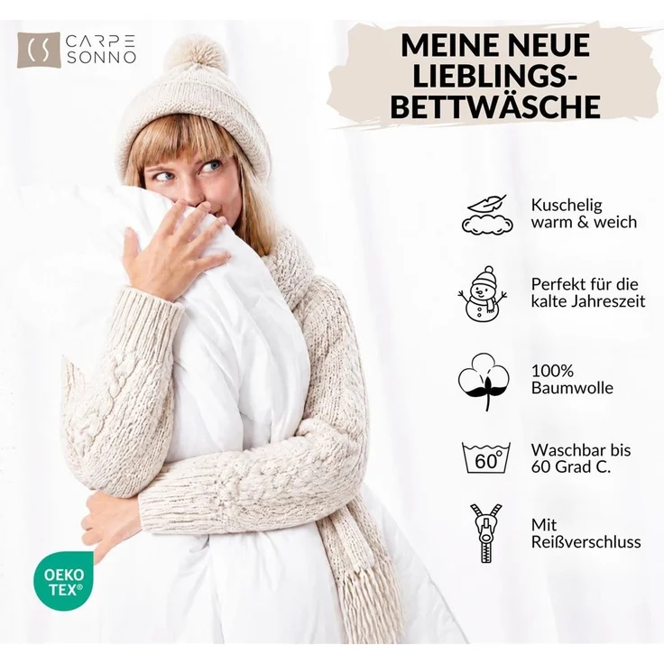 Carpe Sonno Bettwäsche Biber Warme Bettwäsche Winter Flanell Streifen Baumwolle 135x200, Biber, 2 teilig, Kuschelige Biberbettwäsche - Feinbiber - Reißverschluss - 135x200 cm – Bild 3