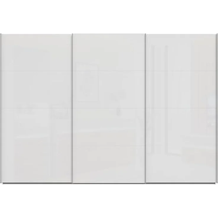 Forte SOPHISTISPACE Kleiderschrank 300, moderner Schwebetürenschrank, 3-türig, Einlegeböden, Kleiderstangen, Holzwerkstoff, Weiß/Weiß Glanz, 299,8 cm breit x 210,5 cm hoch x 62,9 cm tief – Bild 4