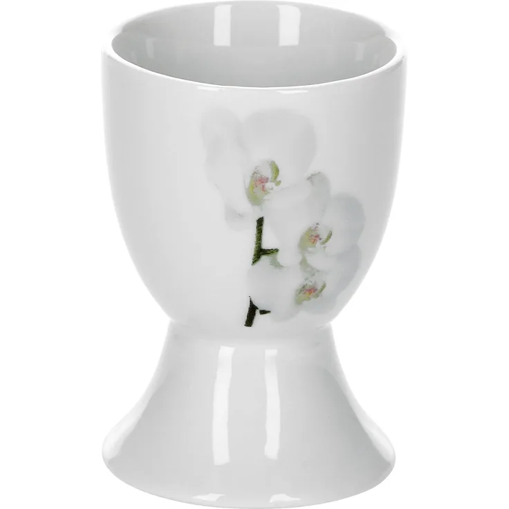 Van Well Vanda weiße Orchidee Eierbecher, rund Ø 4,8 cm, H 7,0 cm, Blumendekor, edles Marken-Porzellan