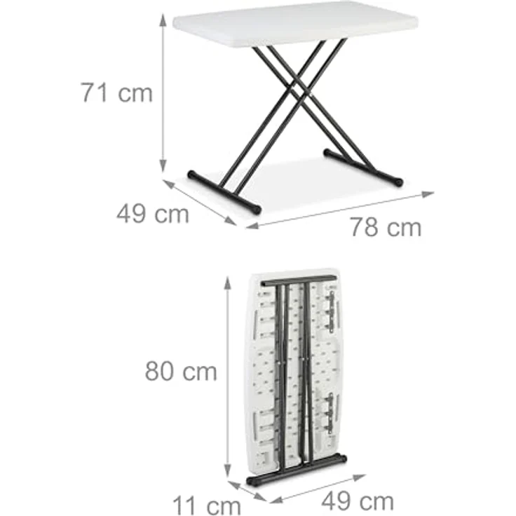 Relaxdays Campingtisch, rechteckig, Weiß, faltbar, 78x71x49 cm, klappbar, höhenverstellbar, für Garten und Camping – Bild 3
