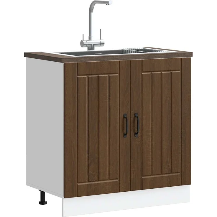 vidaXL Spülenunterschrank Lucca Braun Eichen-Optik Holzwerkstoff 853694 – Bild 2