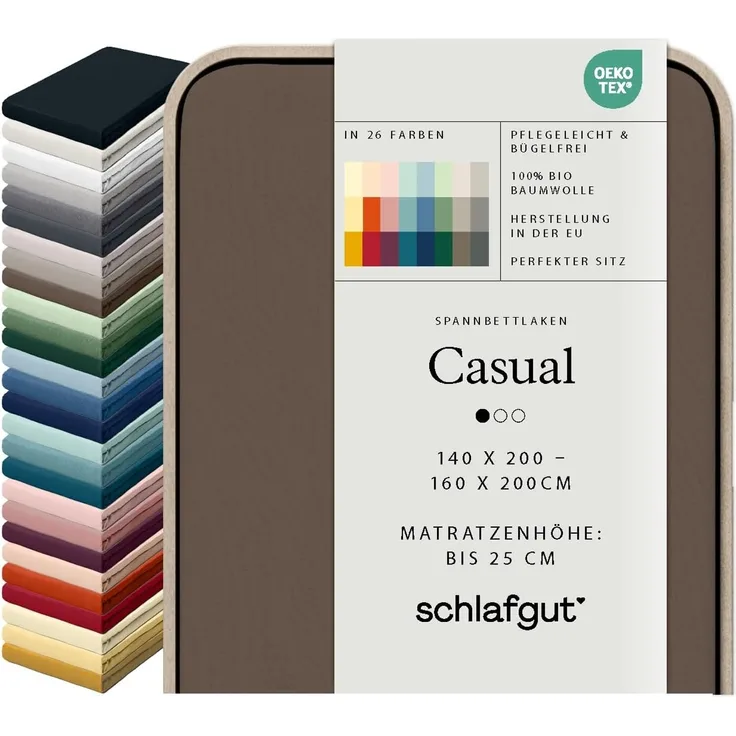 Schlafgut 'Casual' Spannbettlaken, für Matratzen bis 25 cm Höhe, 100% Bio-Baumwolle, Sand Deep, L 140x200 cm - 160x200 cm