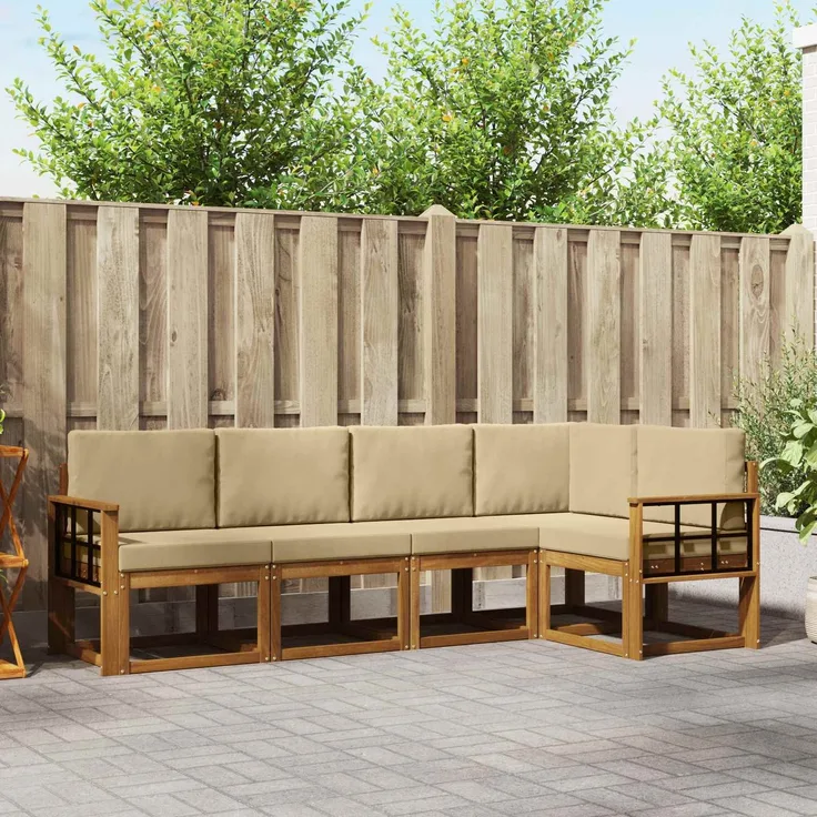 vidaXL Outdoor-Sofagarnitur 5 stk. 5-Sitzer Natur und Beige 3366406