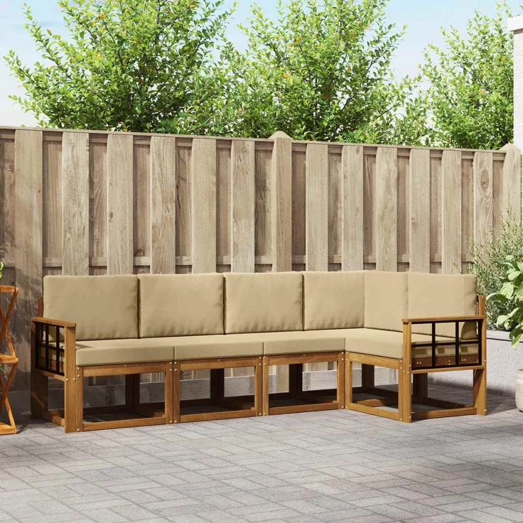 vidaXL Outdoor-Sofagarnitur 5 stk. 5-Sitzer Natur und Beige 3366406 – Bild 1