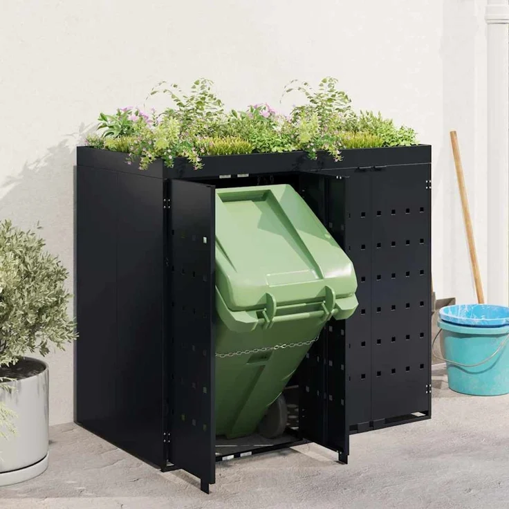vidaXL Wagenmüllbehälter für 2 Behälter Schwarz 136 x 77,5 x 121,5 cm 3394738 – Bild 4