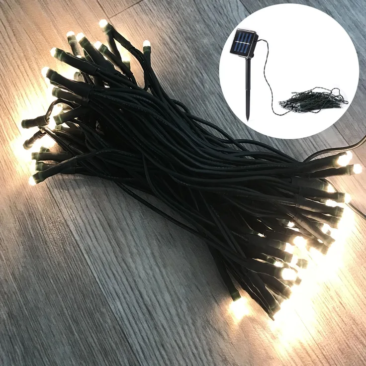 50er LED Solar Lichterkette Weihnachtsbeleuchtung warmweiß