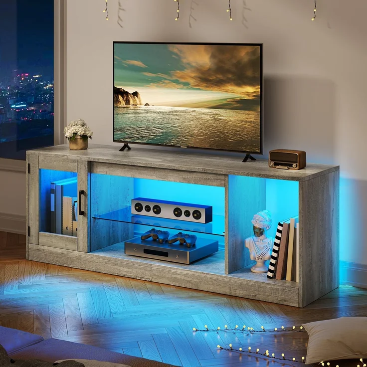 YITAHOME 148cm TV Schrank für Fernseher bis 65 Zoll mit 7 RGB LED 22 Modi Lichter Fernseher Gaming Entertainment Center, TV Lowboard mit verstellbaren Glasablagen Ständer für Wohnzimmer, Schlafzimmer