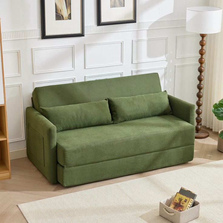 ZUBALIYA Schlafsofa 92x82 cm, mit Stauraum, mit Samtbezug, mit Cordbezug, mit breiten Armlehnen, mit Schaumstoffpolsterung, Grün – Bild 13