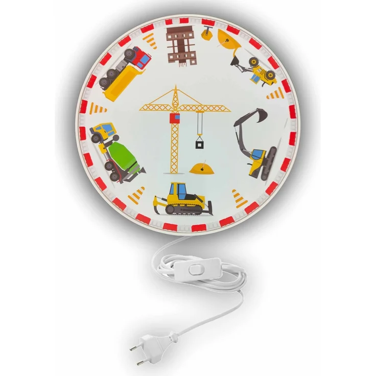 LED Wandleuchte für Kinderzimmer mit Motiv Baustelle, Schalter & Stecker, Ø 25cm – Bild 3