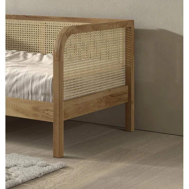 Einzelbett Olive 98.5 x 208.5 x 90 cm Eiche MDF Rattan Natur – Bild 3
