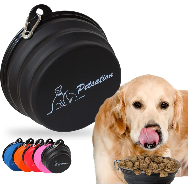PETSATION Faltbarer Hundenapf für unterwegs [Das Original] Reisenapf, Fressnapf & Wassernapf für Hunde - 2X 1000 ml Trinknapf, ideal für Reisen, Spaziergänge & Alltag Leicht (2 x 1000 ml, Schwarz)
