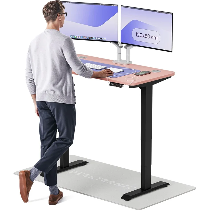 Desktronic HomePro Elektrisch höhenverstellbarer Schreibtisch 120x60cm Schwarz/Rosa mit Memory-Funktion, Anti-Kollisions Technologie, USB-A und USB-C-Ladeanschlüssen – Bild 1