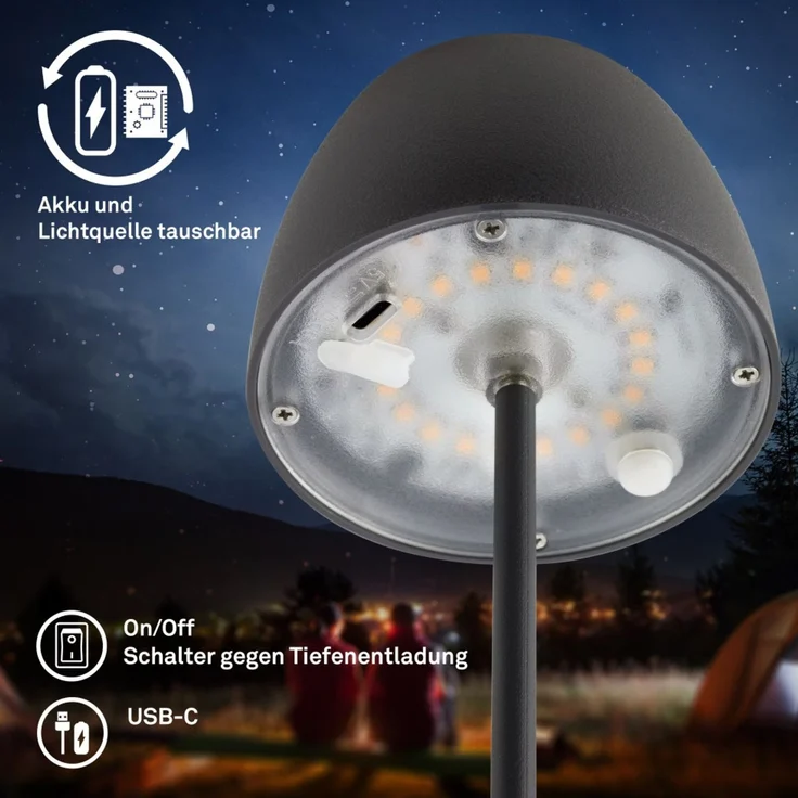 DiKa LED Akku-Tischleuchte Serina Mini Touch anthrazit 20 x 8 cm warmweiß – Bild 5