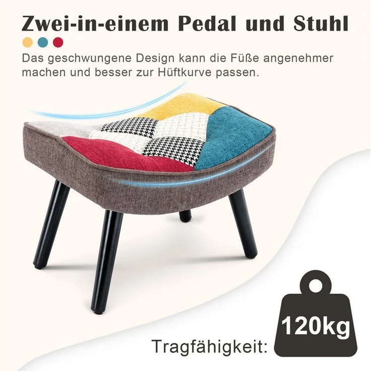 HomeMiYN Ohrensessel Relaxsessel Lehnstühle Patchwork Ohrensessel mit Hocker lesesessel, Chair – Bild 3
