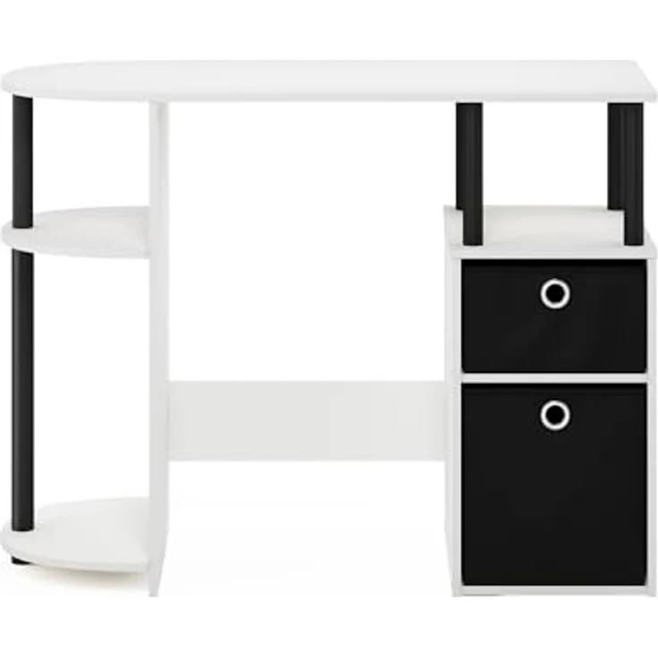 Furinno JAYA Simplistisch Computer-Schreibtisch mit Schubladen, Weiß/Schwarz/Schwarz – Bild 7
