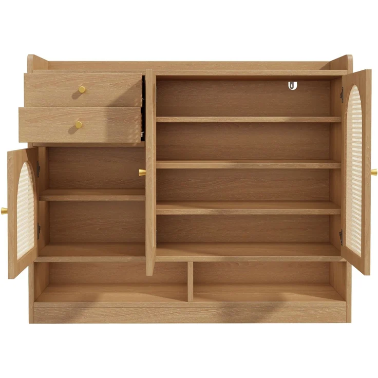 Schuhschrank 120 x 35 x 100 cm mit Rattanfronten, 2 Schubladen und LED-Beleuchtung – Bild 6