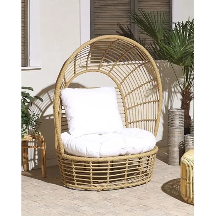 Beliani 'LIDO' Sonneninsel mit Kissen, Rattan natur / weiß, 109x83x150 cm – Bild 2