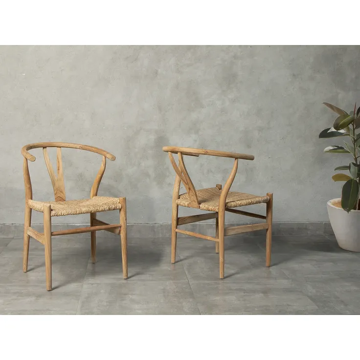 Vente-unique - Stuhl 6er-Set - Teakholz & Strohgeflecht - Naturfarben - POGIANA