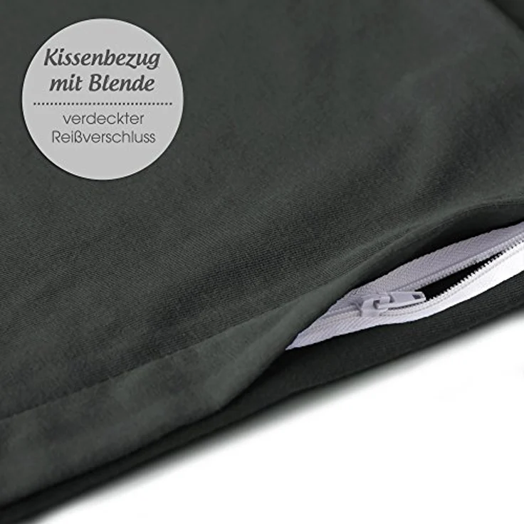 aqua-textil Classic Line Baumwoll Kissenbezug 2er-Set 40x60 anthrazit Kissen Bezug Reißverschluss Jersey Kissenhülle – Bild 5