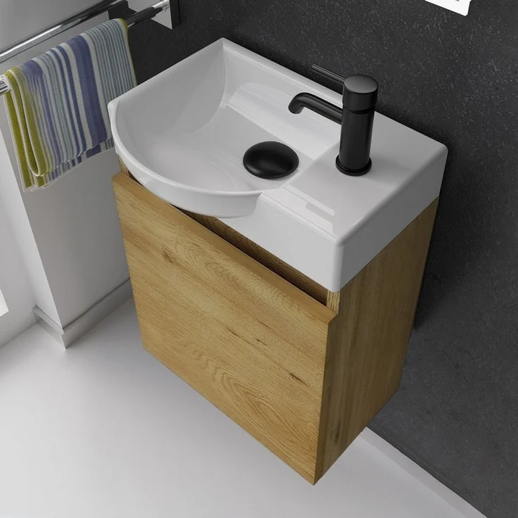 Alpenberger Badmöbel-Set Gäste WC Waschbecken mit Unterschrank - Hängeschrank Vormontiert, (Badschrank 2-tlg, Waschtisch hängend), Waschbeckenunterschrank mit Softclose – Bild 3