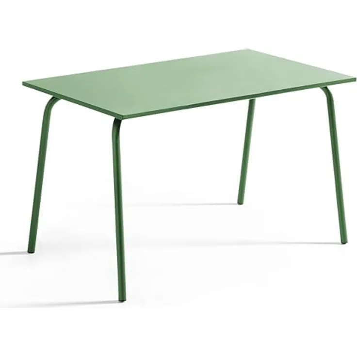 Oviala Gartentisch Palavas, Rechteckig, Dunkelgrün, 100% Stahl, Korrosionsbeständig, 70x72x120 cm