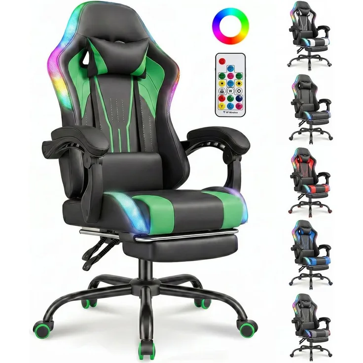 HOMALL Gaming-Stuhl mit LED,Ergonomisch,Fußstütze,computerstuhl,gaming stuhl mit massage, Ergonomischer Bürostuhl,Kopfstütze und Lendenstütze