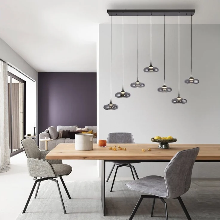 SCHÖNER WOHNEN-Kollektion LED Pendelleuchte LED Pendellampe POSH, höhenverstellbar, 7x LED Board 6,3W, warmweiß, Rauchglas, höhenverstellbar, Lichtfarbe warmweiß – Bild 2