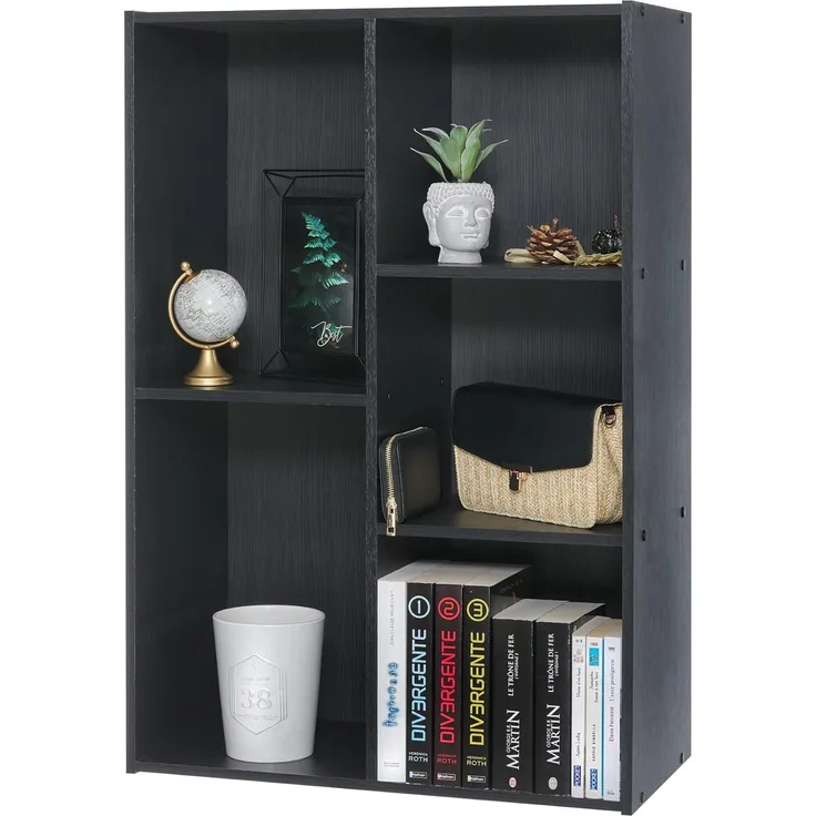 Iris Ohyama, Bücherregal, Regal mit 5 Fächern, Bücherregal, Trennwand, Display, Wohnzimmer, Schlafzimmer, Büro - Basic Storage Shelf CX-23C - Eiche Schwarz