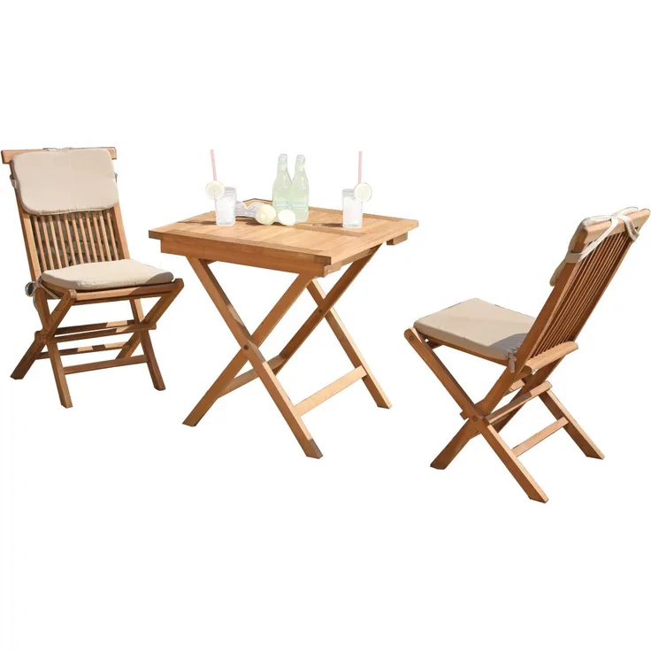 SunnySmart 3-teilige Balkon-Sitzgruppe Bristol Teakholz natur Tisch 70x70 cm Balkontisch