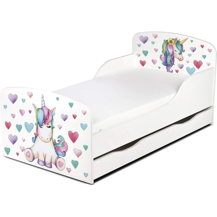 Leomark Kinderbett 70x140 cm, Einhorn, mit Matratze, Schublade und Lattenrost