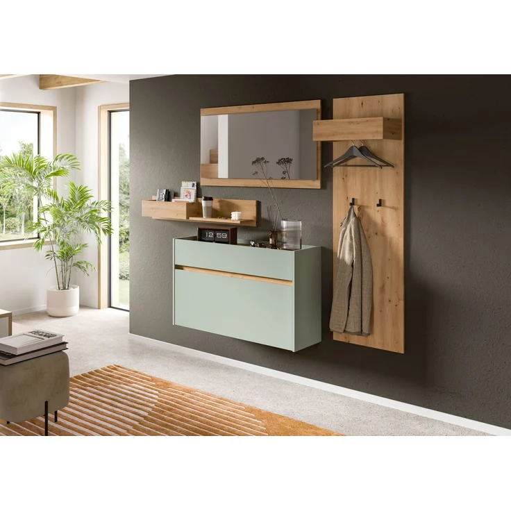 Garderobenkombination B/H/T: 192x205x32 cm in Salbei Nachbildung und Artisan Oak Nachbildung – Bild 5