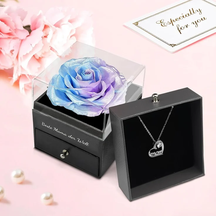 Muttertag Beste Mama der Welt Ewige Rose Halskette Geschenk Blau Violett – Bild 4