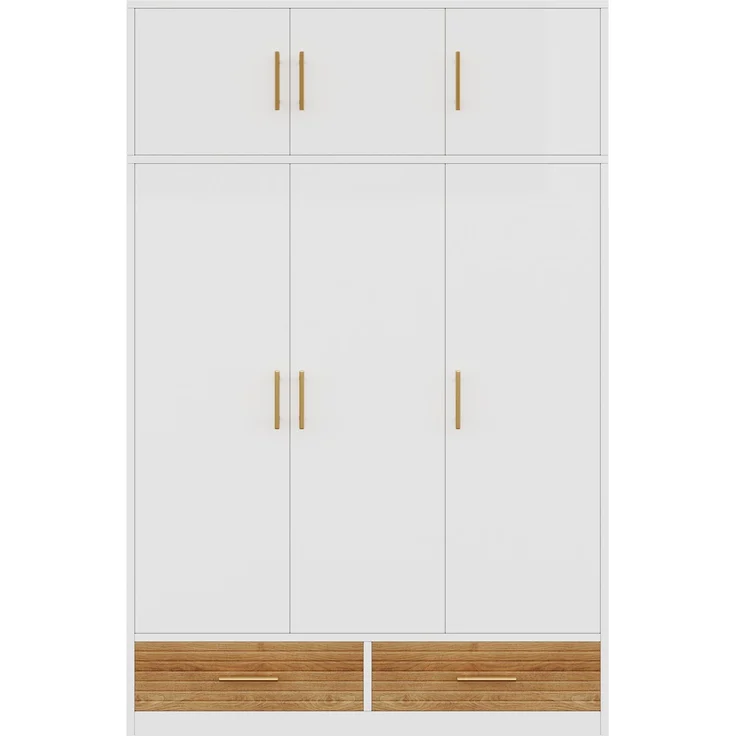 Merax 3-türiger Kleiderschrank + Gitterbett, Babyzimmermöbel, Kinderzimmermöbel-Set, Schlafzimmermöbel, freistehender Kleiderschrank mit Aufsatzschrank (120 x 50 x 180 cm), Babybett (70 x 140 x 87 cm), Naturholz – Bild 8