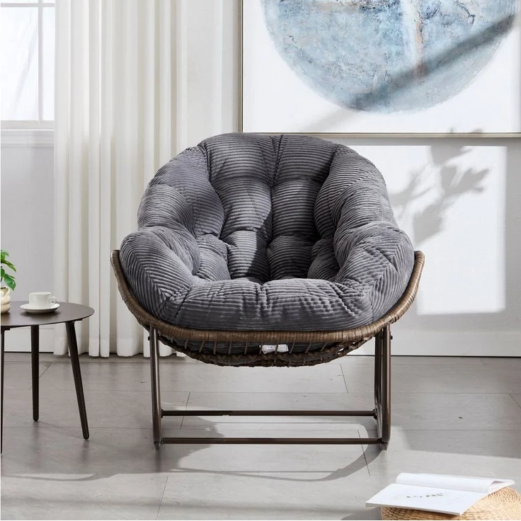 LVHOM Schaukelstuhl mit gepolstertem Kissen, Rattanstuhl mit Stahlrahmen, Lounge Sessel (Großformat B110.5cm x T94.5cm x H80cm,Dicke Kissen,160kg Tragfähigkeit, MEHRE FARBEN MEHRE OPTIONEN! Schaukelsessel umhüllendem Sitzgefühl & hoher Armlehne, 2 St),... – Bild 3