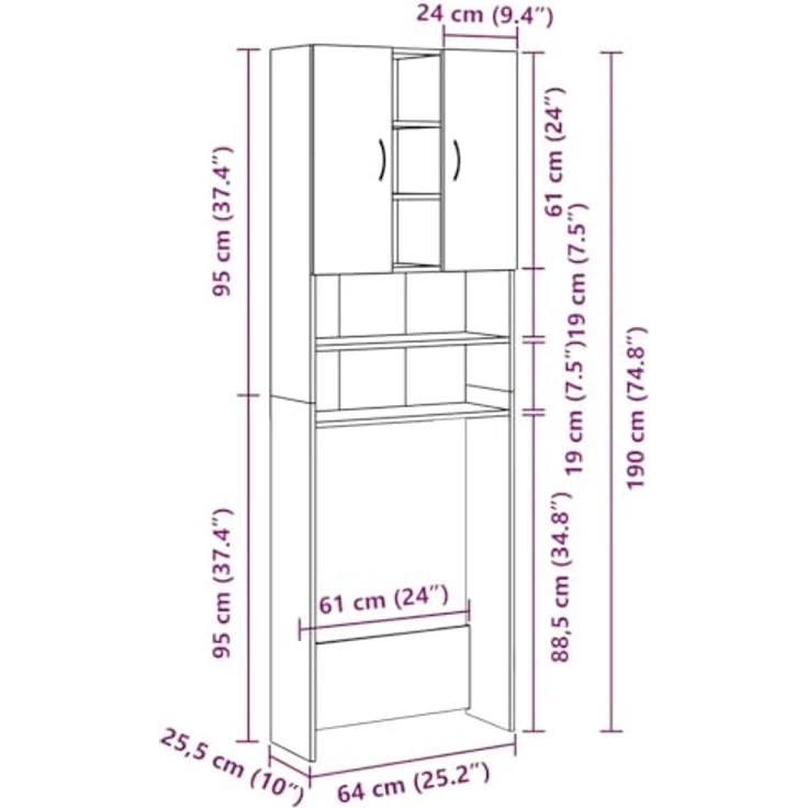 vidaXL Waschmaschinenschrank Altholz-Optik 64x25,5x190 cm 856649 – Bild 4