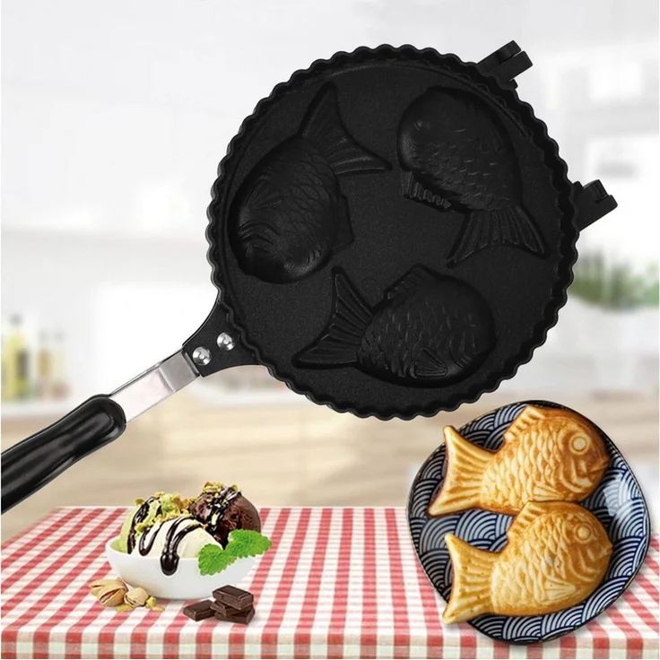 FOUORTUNATE-BEE Backstein Taiyaki Form Fischwaffeleisen Antihaft Backform für Taiyaki, Für Küche Camping Reisen Café Dessert und Kuchenzubereitung – Bild 3