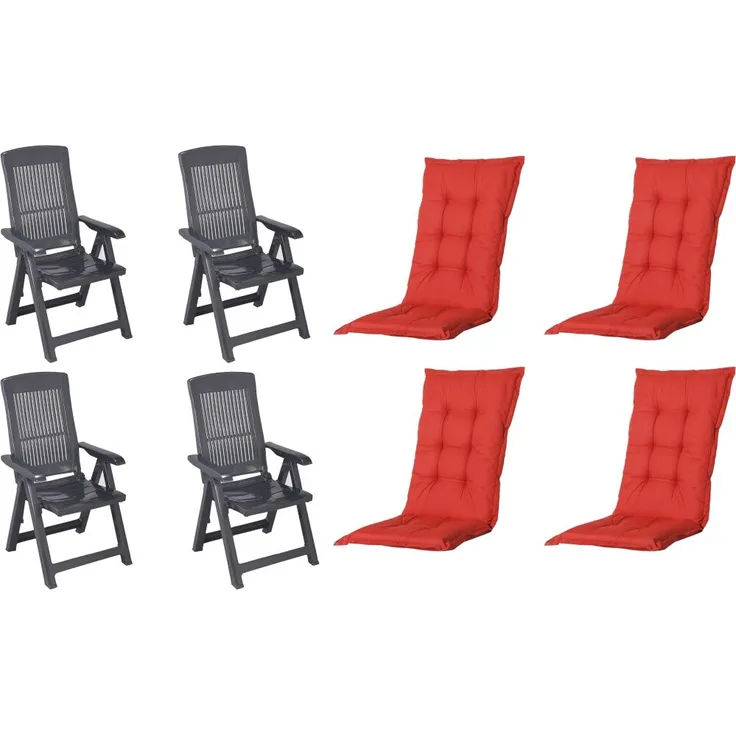 SET Tampa 4 x Klappsessel anthrazit, 4 x Auflage red