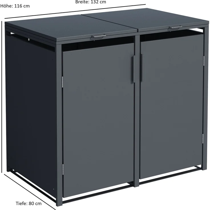 DEGAMO MÜNCHEN Mülltonnenbox 2-er, Stahl verzinkt, anthrazit, 115x62x102cm für 2x kleine Tonne 120 Liter – Bild 5